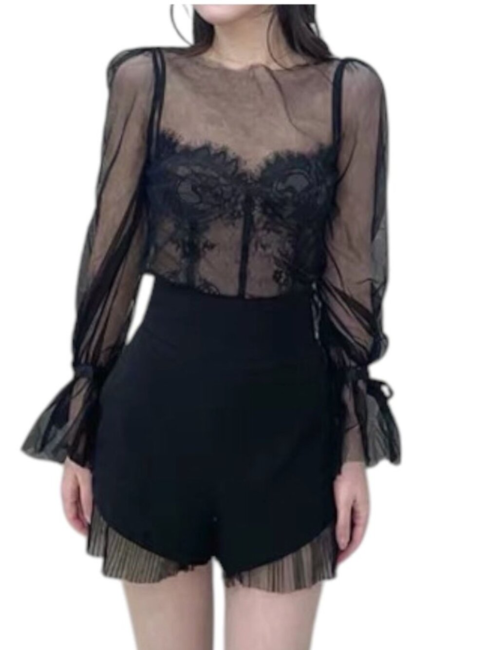 Women’s Black Sheer Mesh Long Sleeve Layering Top XS